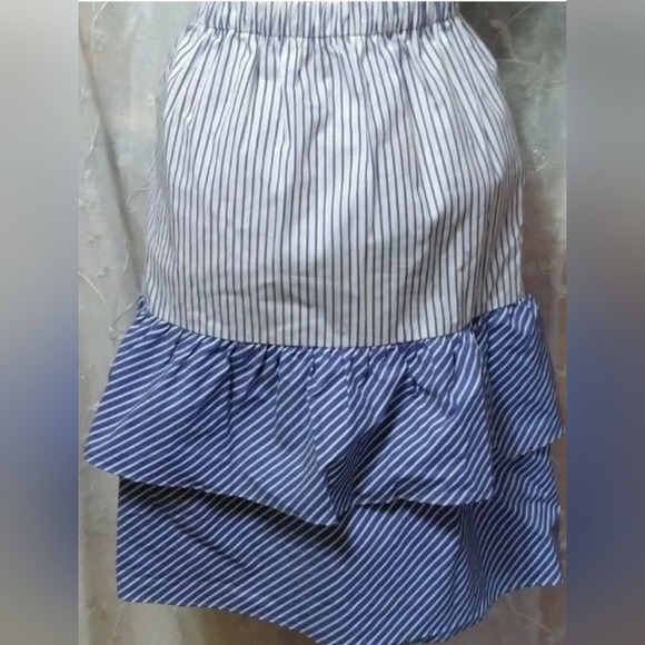 NWT. J Crew Blue & White Stripe Tiered Ruffle Skirt - Size 10. - Picture 7 of 8